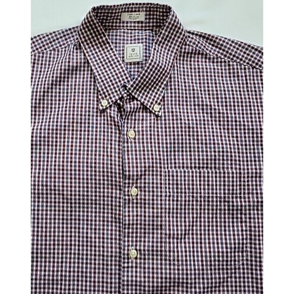 Peter Millar Dress Shirt Men’s XL Maroon Blue Plaid Check 100% Cotton Button Up - Picture 1 of 12